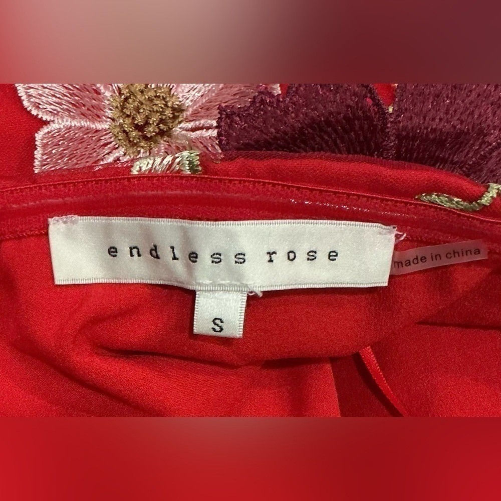 Anthropologie Endless Rose 3D Flowers Floral Embroidered Red Mini Dress S - Picture 6 of 7